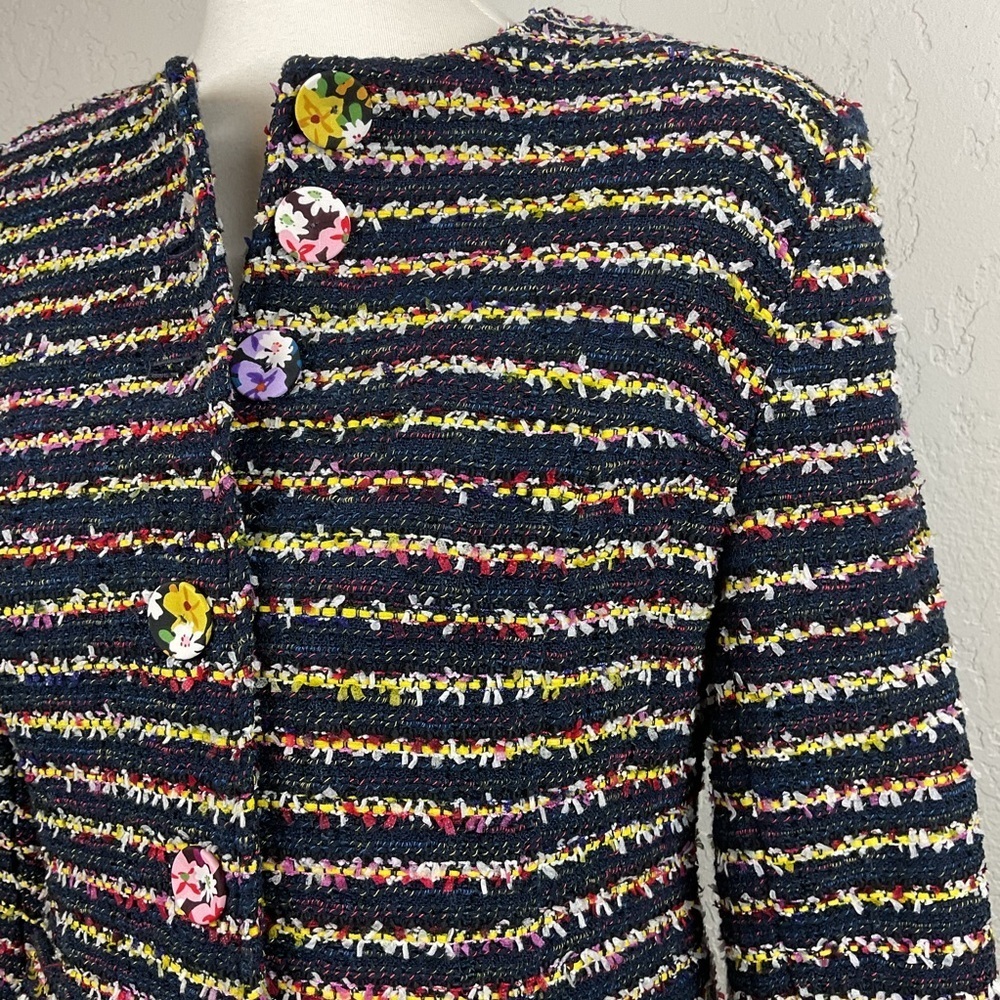 CAbi Headline Topper Button Down Coat Navy and Multicolor Tweed Sz 4